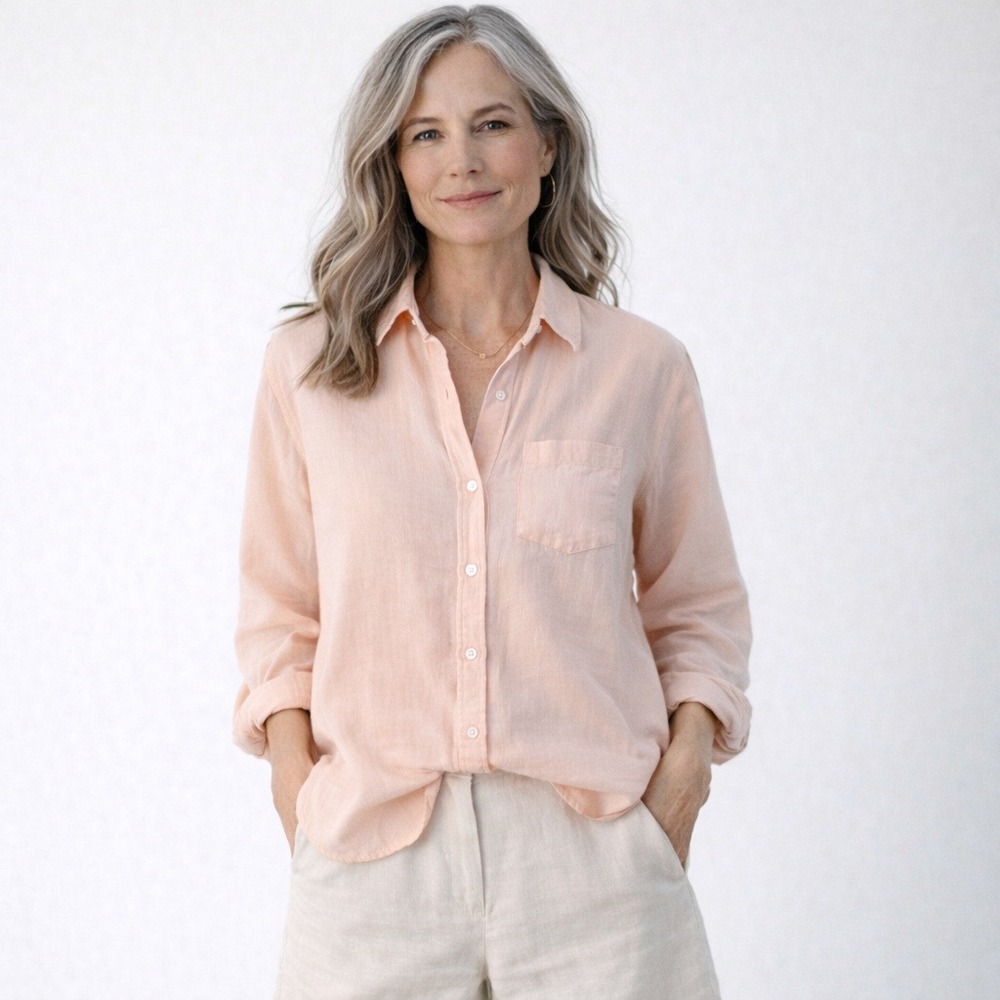 Frank & Eileen Eileen Shirt Women Small Pink Organic Cotton Button Up Coastal
